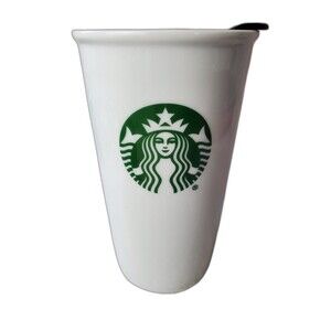 Starbucks Ceramic Travel Mug Tumbler Coffee Cup Mermaid Green White 11 oz *READ*